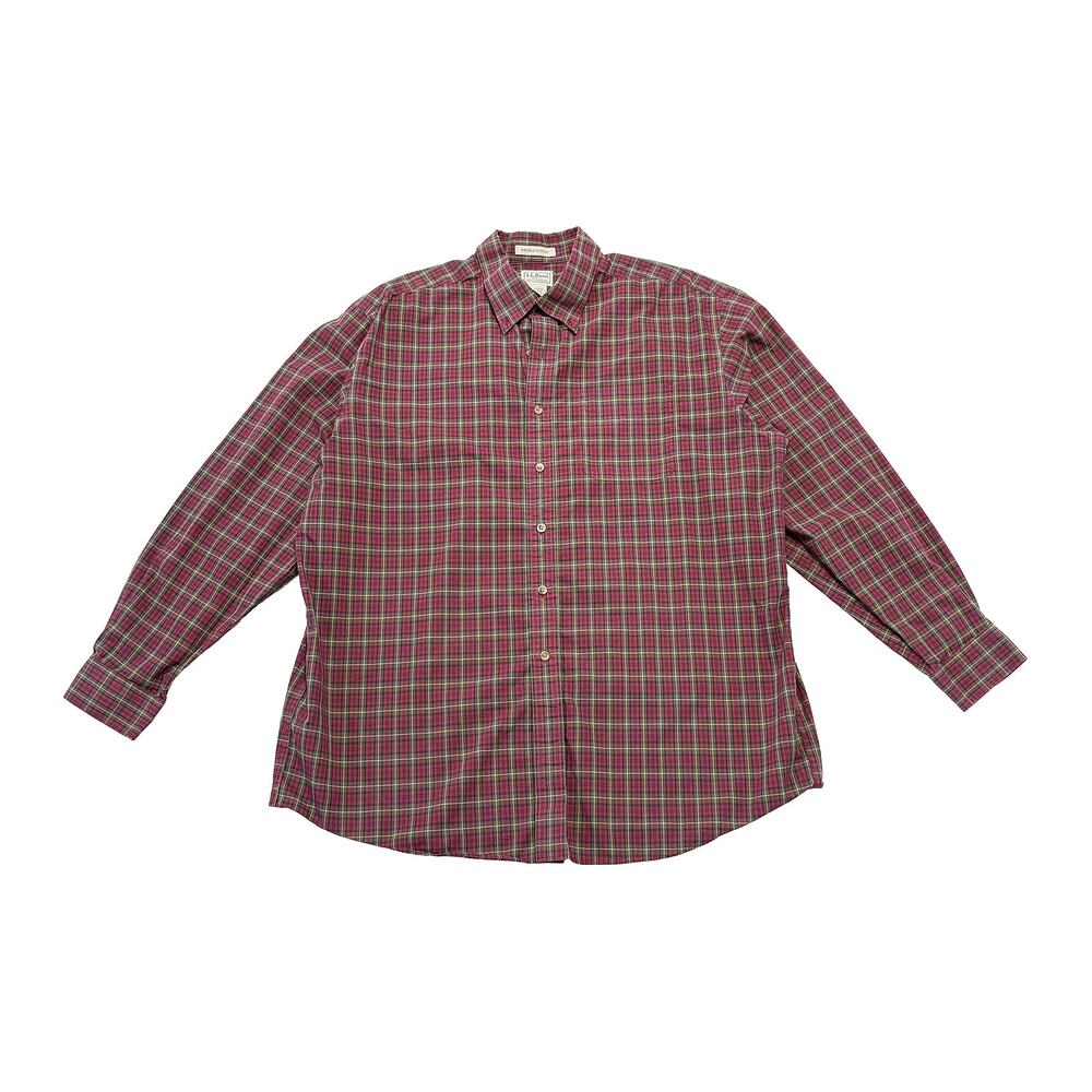 VTG L.L. Bean Plaid Button Up Shirt Mens XL Red Green Cotton Grunge Workwear